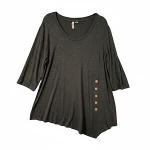 MISIA 3X Lightweight Rayon Blend Tunic Top with Wood‎ Buttons & Shark Bite Hem